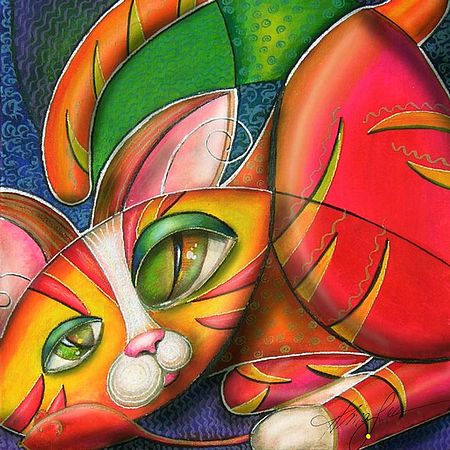 Giclee Prints, art prints of a woman with a cat, Love me love my cat! by Alma Lee