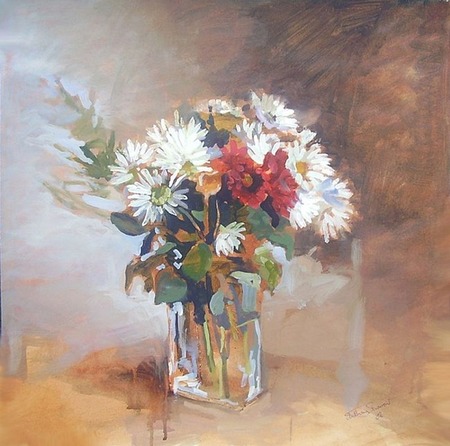 a floral, giclee prints, art prints, Flowers in glass vase by Anthony Barrow