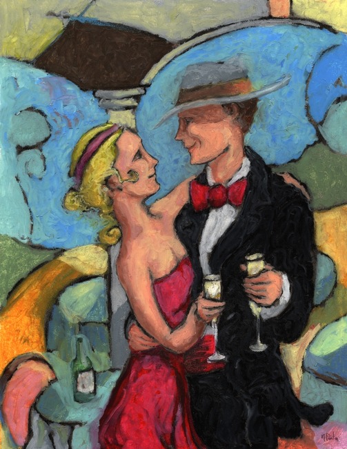 Giclee prints, artprints of a man and a woman dancing The Wine Lunch by Mark Preston